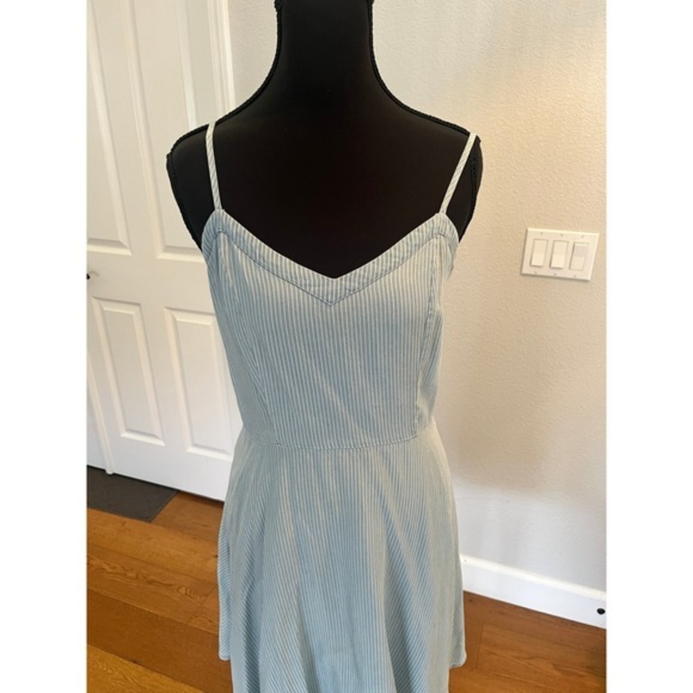 Striped Cami Sundress Light Blue White Smocked Back A Line Mini Summer Dress S - Picture 6 of 15